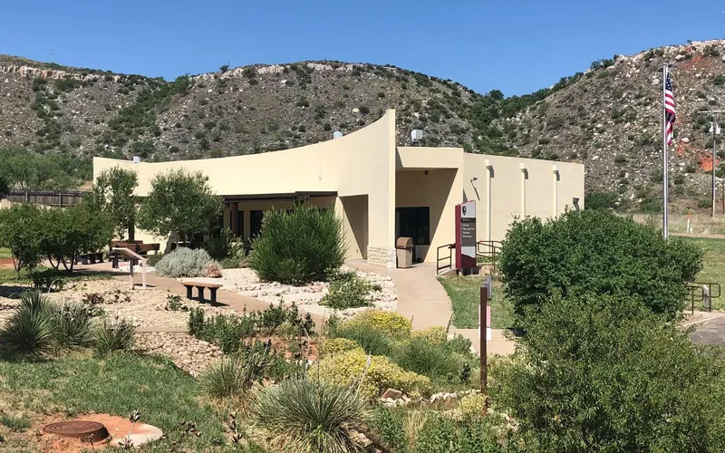 A view of the gardens and Alibates Visitor Center.