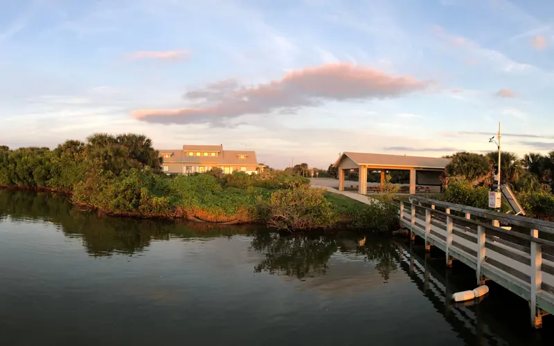 On the dock facing the visitor center.