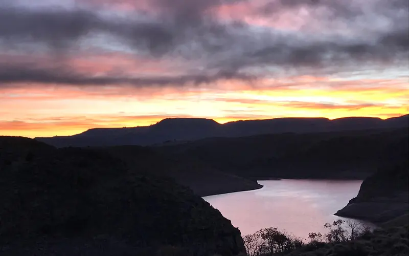 Blue Mesa reflects the color of the sky in the dawn twilight.