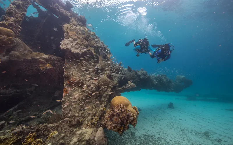 Two divers dive the Windjammer Wreck