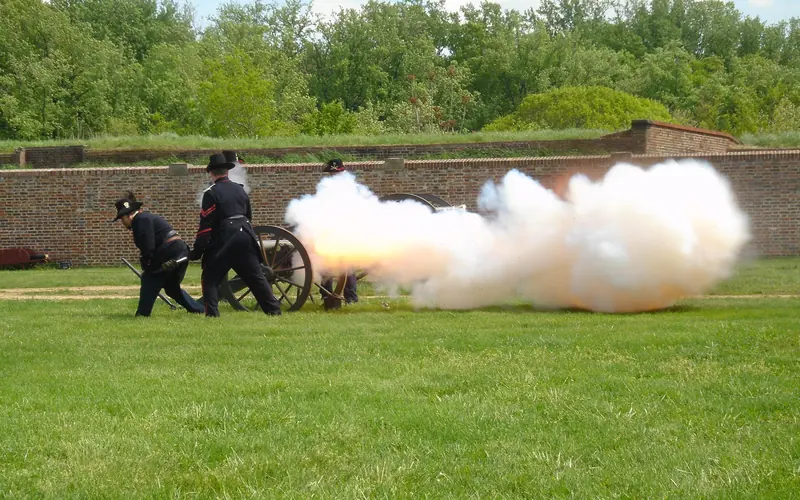 Fort Washington Volunteers firing a cannon