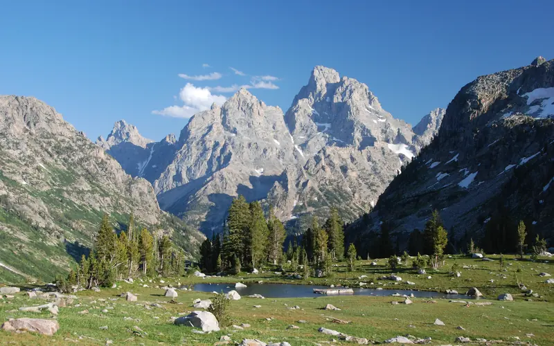 Lake Solitude with the high Teton Peaks beyond during summer