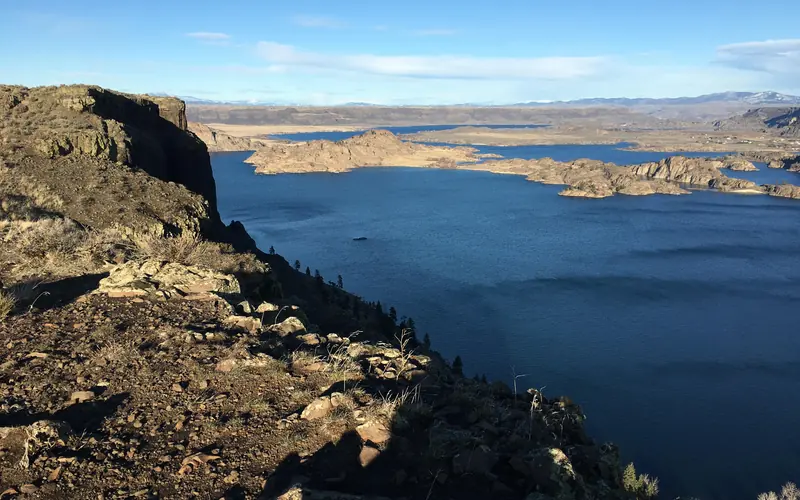 Steamboat rock in the foreground with Banks Lake in the distance