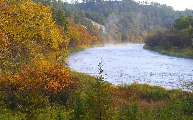 Yellows, oranges, and greens dominate the fall colors along the Niobrara NSR.