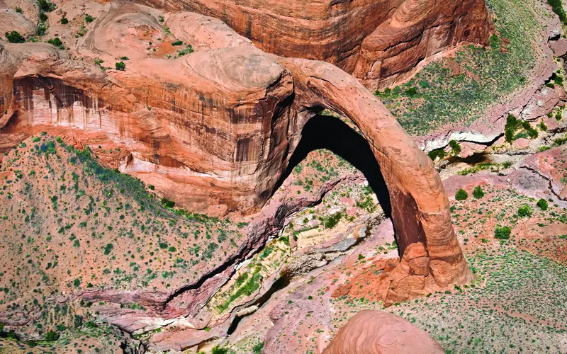 A view of Rainbow Bridge from the air.