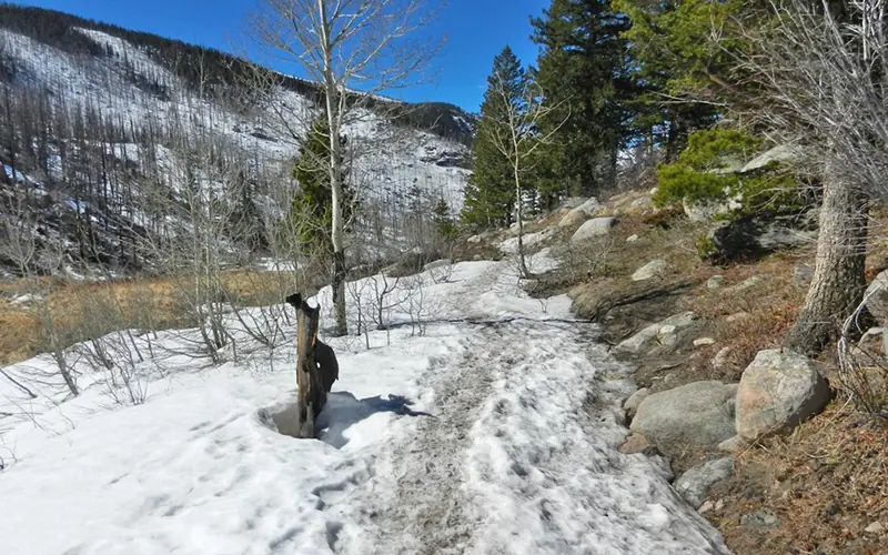 Hike on a trail with snow and ice