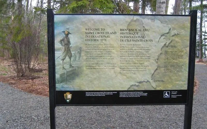 A wayside discussing the history of the island along the interpretive trail.