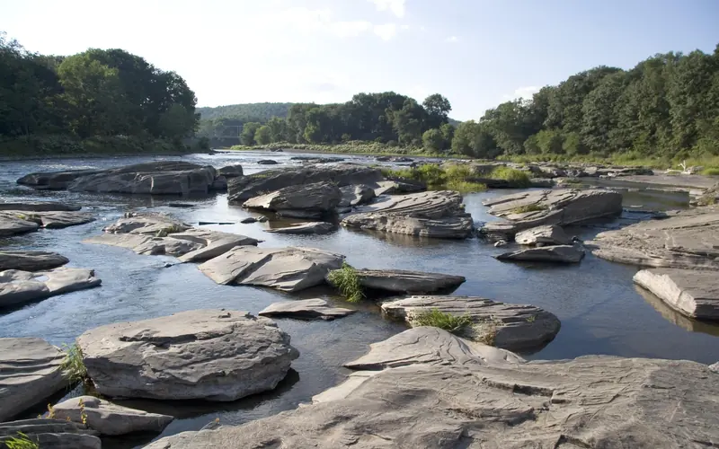 a rocky shore of the Delaware River
