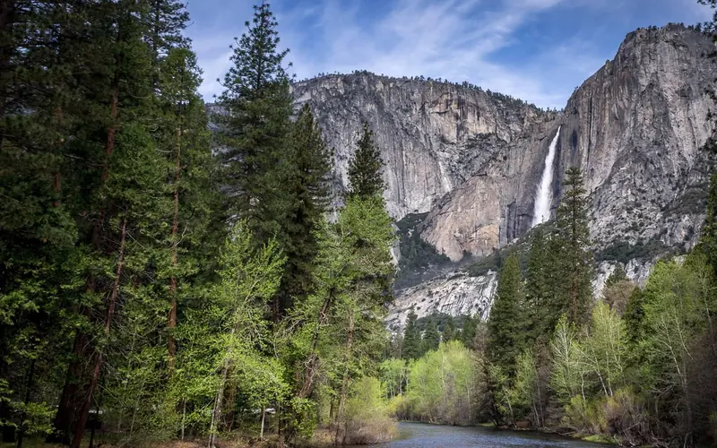 Upper Yosemite Fall and Merced River in spring